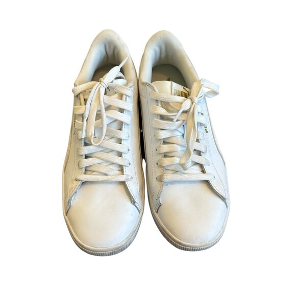 Puma Vikky Leather Sneaker White Gold Logo Lace-Up Tennis Shoes Size 8 Women's - Picture 2 of 13